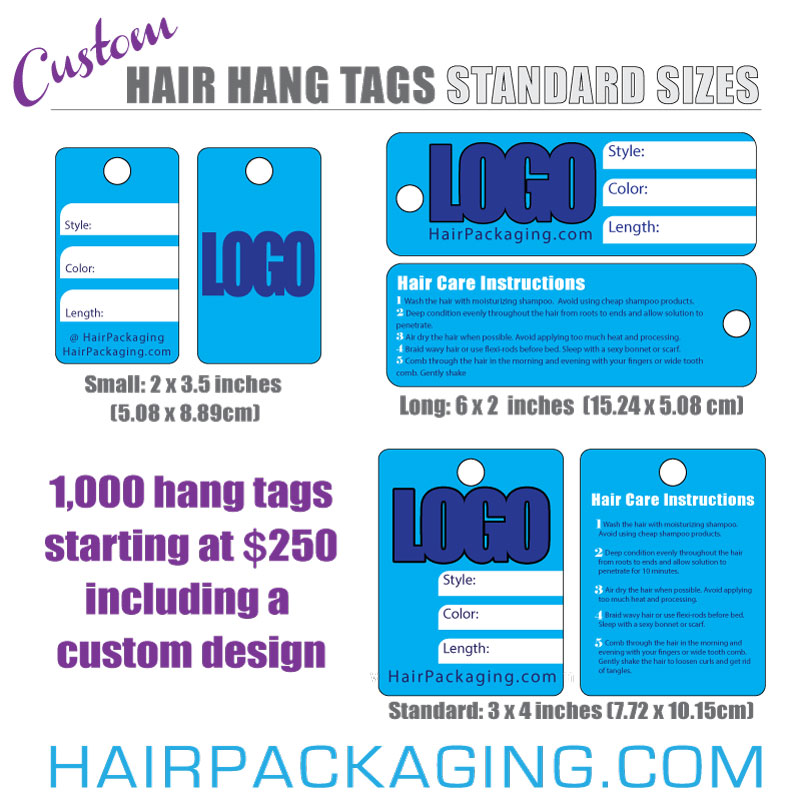 Custom Hair Hang Tags from HairPackaging.com - Standard sizes 