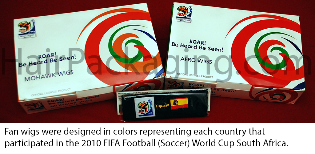 Fan wigs were designed in colors representing each country that participated in the 2010 FIFA Football (Soccer) World Cup South Africa.