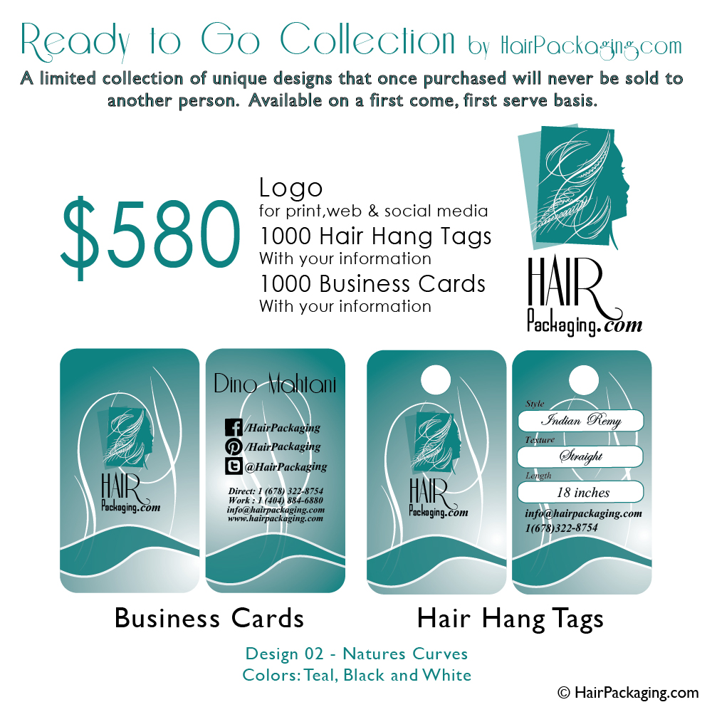 Logo, Hair Tags, Business cards $580. Design 02 Natures Curves
