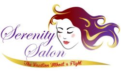 Hair salon logo with illustration of a woman with golden locks
